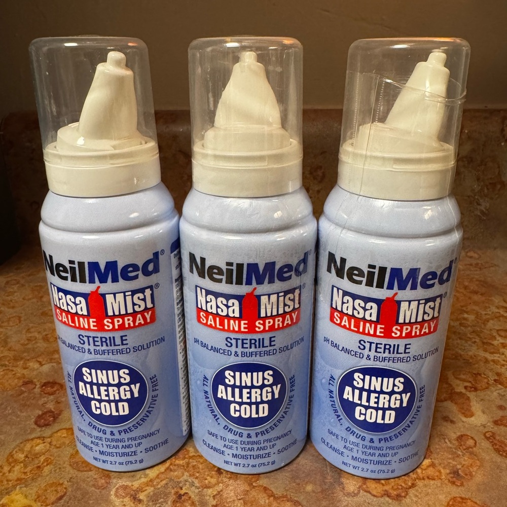 New LOT OF 3 NEILMED NASAMIST SALINE SPRAY ALLERGY & SINUS BOTTLE NASA MIST